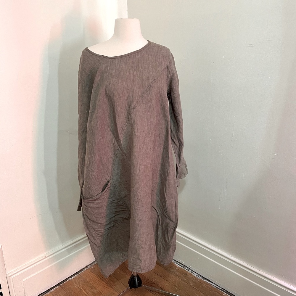 Flax S Taupe Linen Dress
